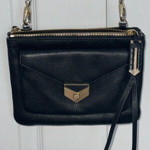 Covet by Stella & Dot Black Leather Crossbody Gold Hardware Double Zip Bag